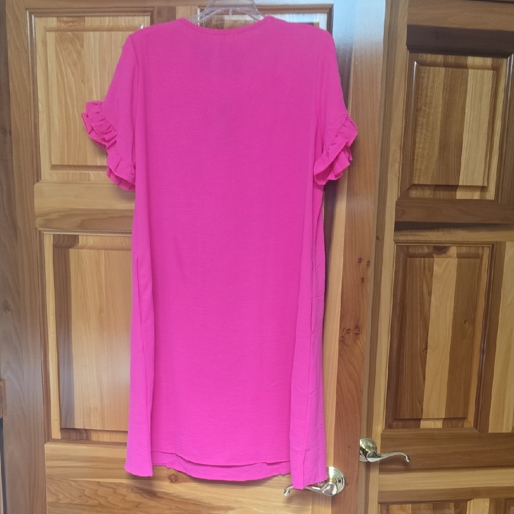 Pink Ruffle Sleeve Midi Dress - Picture 5 of 7